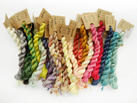 Hand dyed Embroidery yarn made from Silk and Wool by Lichen and Lace