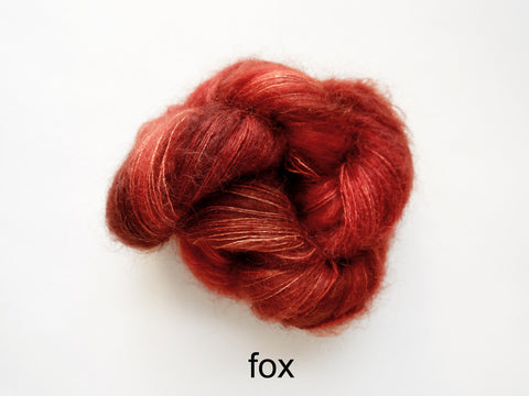 Lichen and Lace Marsh Mohair is a hand dyed mohair and silk lace yarn. It is available at The Knit Cafe in Toronto