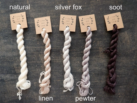 Hand dyed Embroidery yarn made from Silk and Wool by Lichen and Lace