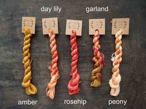 Hand dyed Embroidery yarn made from Silk and Wool by Lichen and Lace