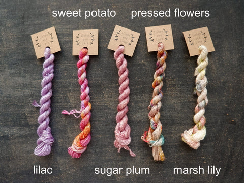 Hand dyed Embroidery yarn made from Silk and Wool by Lichen and Lace