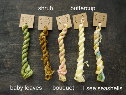 Hand dyed Embroidery yarn made from Silk and Wool by Lichen and Lace