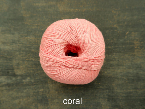 Knitting For Olive's Cotton Merino is a fine ,fingering weight yarn . Coral