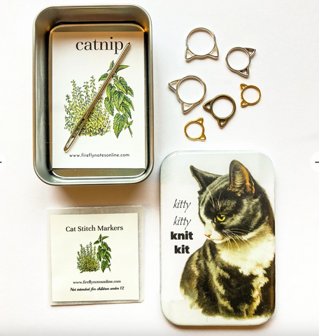 Cat Stitch Markers in Tin