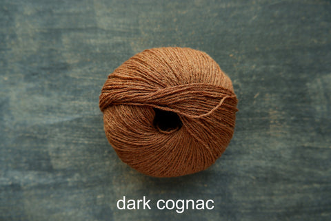 Knitting For Olive Merino. A fine fingering weight yarn. Dark Cognac