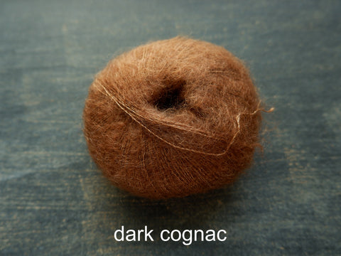 Knitting For Olive Silk Mohair yarn. Dark Cognac