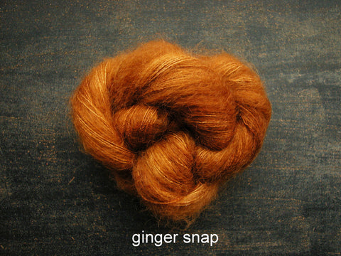 Lichen and Lace Marsh Mohair is a hand dyed mohair and silk lace yarn. It is available at The Knit Cafe in Toronto