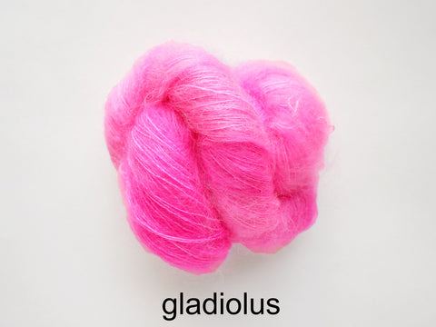 Lichen and Lace Marsh Mohair is a hand dyed mohair and silk lace yarn. It is available at The Knit Cafe in Toronto