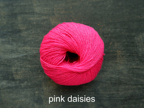 Knitting For Olive Merino. A fine fingering weight yarn. Pink Daisies