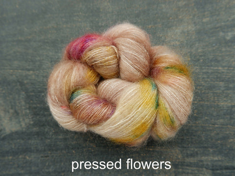 Lichen and Lace Marsh Mohair is a hand dyed mohair and silk lace yarn. It is available at The Knit Cafe in Toronto