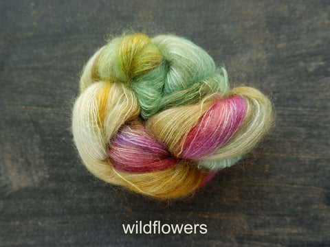 Lichen and Lace Marsh Mohair is a hand dyed mohair and silk lace yarn. It is available at The Knit Cafe in Toronto