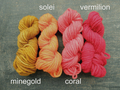 Canadian hand dyed wool from Fleece Artist . Woolen Wonder in mini skeins