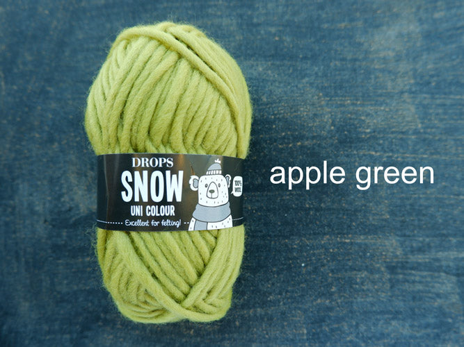 Snow by Drops Yarn is a Bulky 100% wool. Apple Green