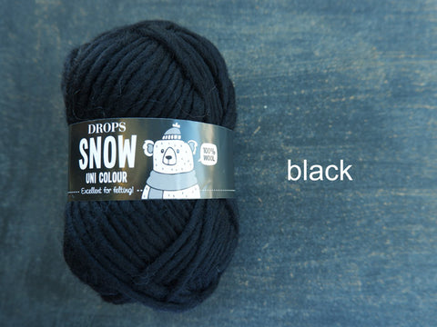 Snow by Drops Yarn is a Bulky 100% wool. Black