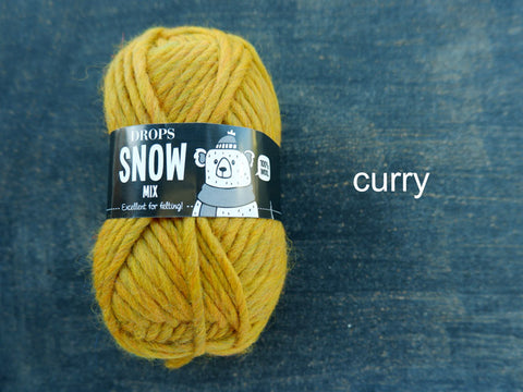 Snow by Drops Yarn is a Bulky 100% wool. Curry