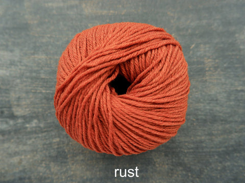 Knitting For Olive's Heavy Merino is a worsted weight yarn. Rust