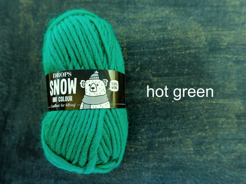 Snow by Drops Yarn is a Bulky 100% wool. Hot Green