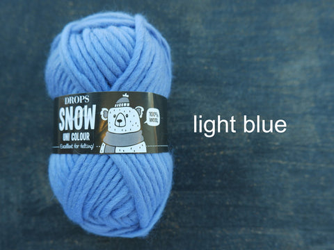 Snow by Drops Yarn is a Bulky 100% wool. Light Blue