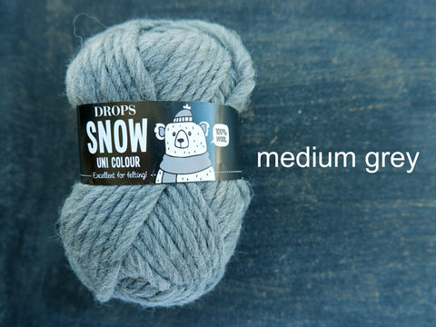 Snow by Drops Yarn is a Bulky 100% wool. Medium Grey