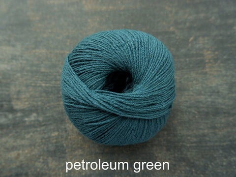 Knitting For Olive Merino. A fine fingering weight yarn. Petroleum Green