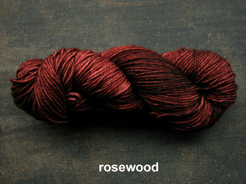 Lichen and Lace Merino  Worsted,  hand dyed yarn, made in Canada, rosewood