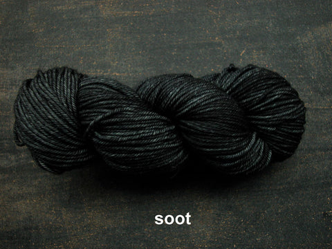 Lichen and Lace Merino  Worsted,  hand dyed yarn, made in Canada, soot