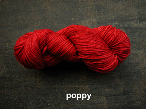 Lichen and Lace Merino  Worsted,  hand dyed yarn, made in Canada, poppy