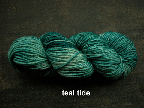 Lichen and Lace Merino  Worsted,  hand dyed yarn, made in Canada, teal tide