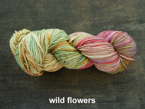 Lichen and Lace Merino  Worsted,  hand dyed yarn, made in Canada, wild flowers