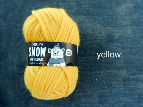 Snow by Drops Yarn is a Bulky 100% wool. Yellow